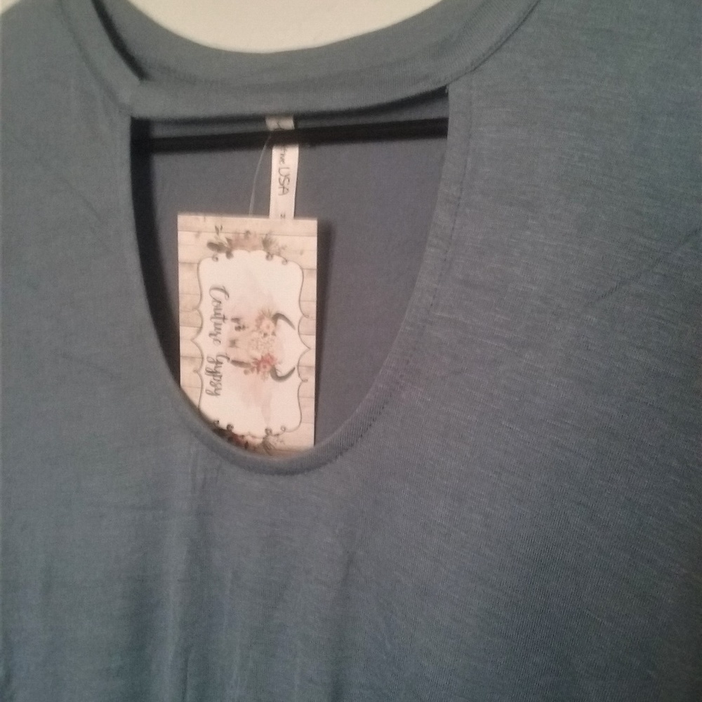 Dusty Blue Choker Twist Front Top!! - Picture 2 of 6
